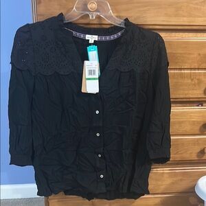 Mason Belle Black Ruffled Eyelet Button Down Blouse